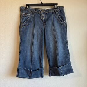 y2k Capri Jeans Denim Women 11/12 Flap Pockets‎ 90s US Polo Assn Pants Buckle